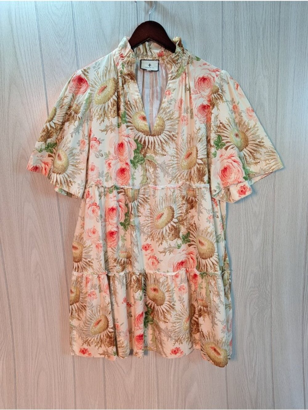 Tuckernuck Sun Faded Floral Crawford Mini Dress Women's XXL Tiered Boho Art